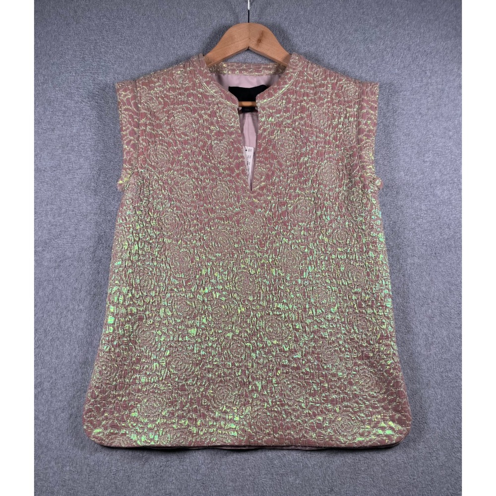 NWT J.Crew Collection Top 0 Pink Rose Gold Iridescent Metallic Jacquard A7504